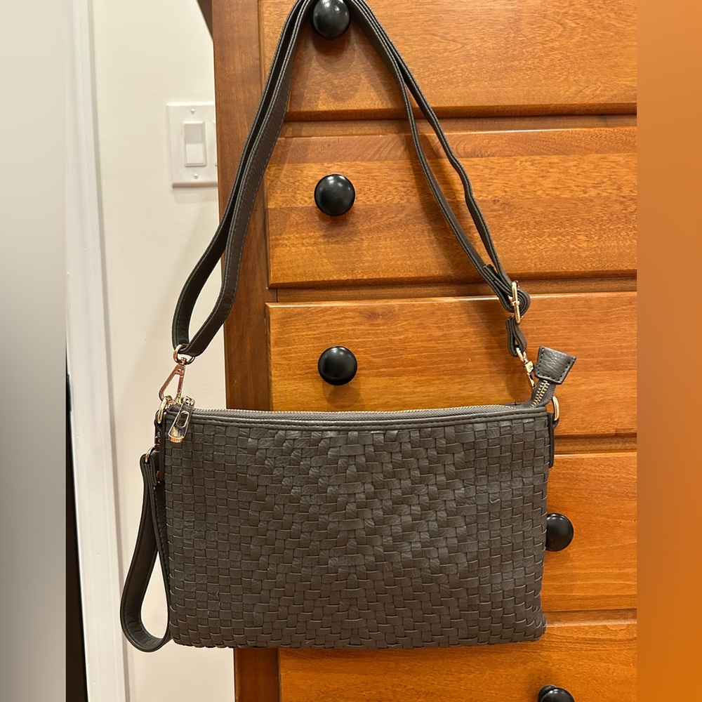 Vegan Leather Woven Convertible Crossbody Clutch EUC